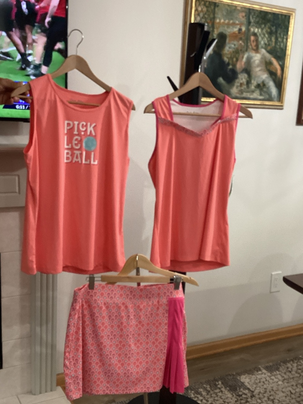 Women’s Coral Pickleball 2 Tank & 1 Matching Skirt/Skort Set